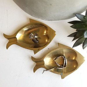 2 Vintage Brass Fish Dishes Ashtray Catchall Ring